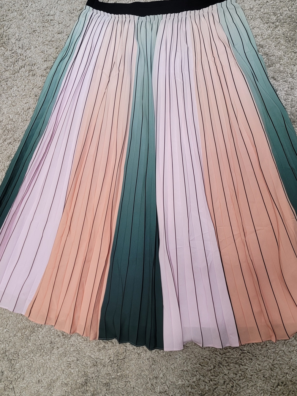 Ted Baker Soft Lilac, Peach, Green, Striped Pleated Elegant Midi Skirt